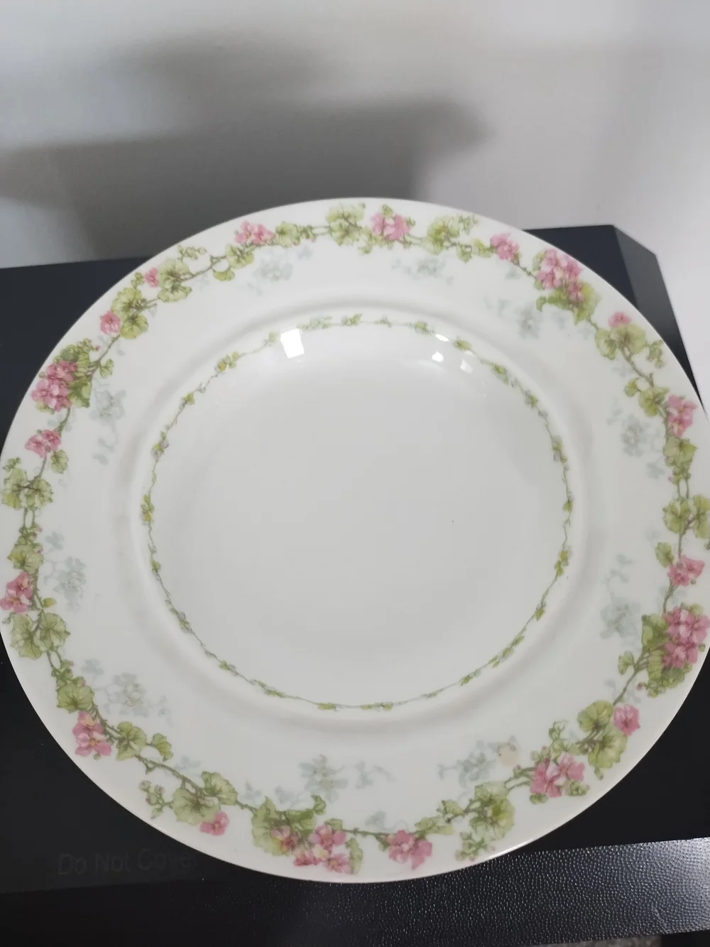 Antique Limoges Porcelain Covered Dish with Pink Floral Vine and Gold Handle
